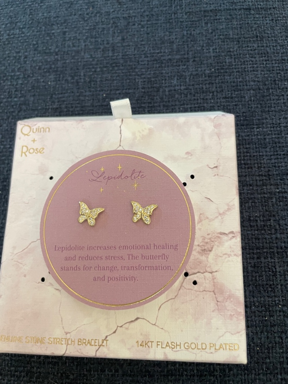 Quinn + Rose Butterfly Stud Earrings 14 KT Flash Gold Plated. NWOT